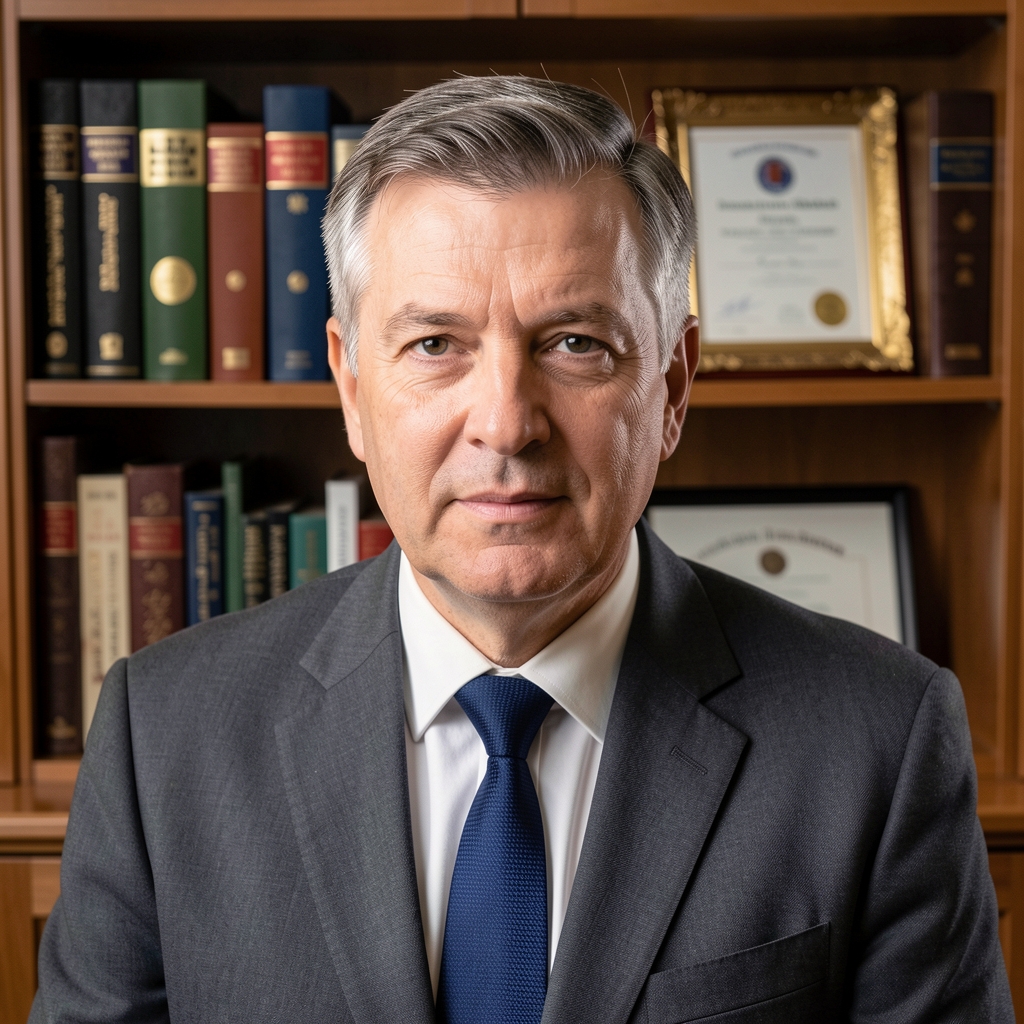 Портрет медијског стручњака у формалном интервјуу, у позадини полице са књигама